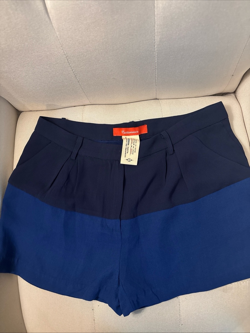 Anthropologie Two-Tone Navy & Royal Blue High-Waist Shorts